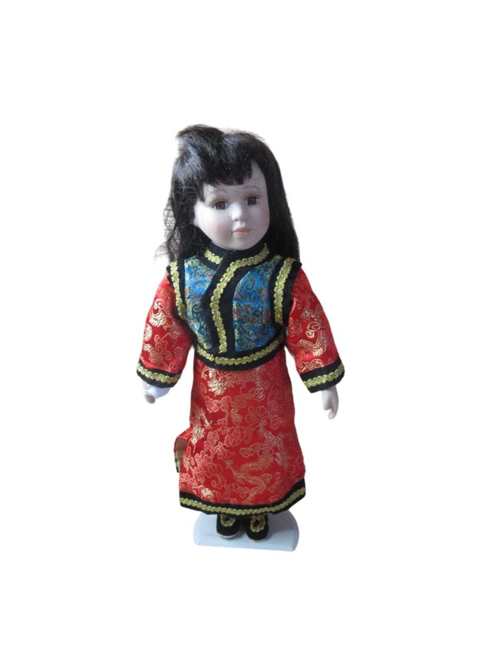 Long Hair 16" Porcelain Doll in Asian Attire with Stand - Heirloom Collection